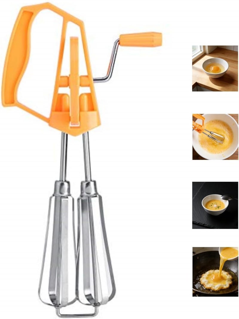 Jerliflyer Egg Beater, Manual Hand Mixer Beater With Crank Non Electric Kitchen Whisk Fast Rotary Action(orange) - Image 1