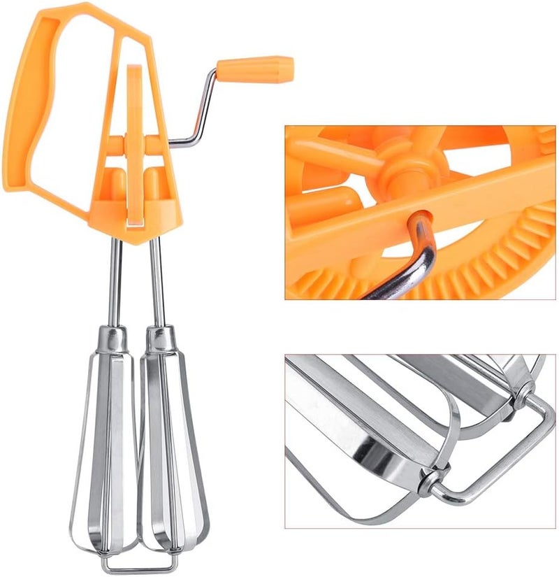 Jerliflyer Egg Beater, Manual Hand Mixer Beater With Crank Non Electric Kitchen Whisk Fast Rotary Action(orange) - Image 5
