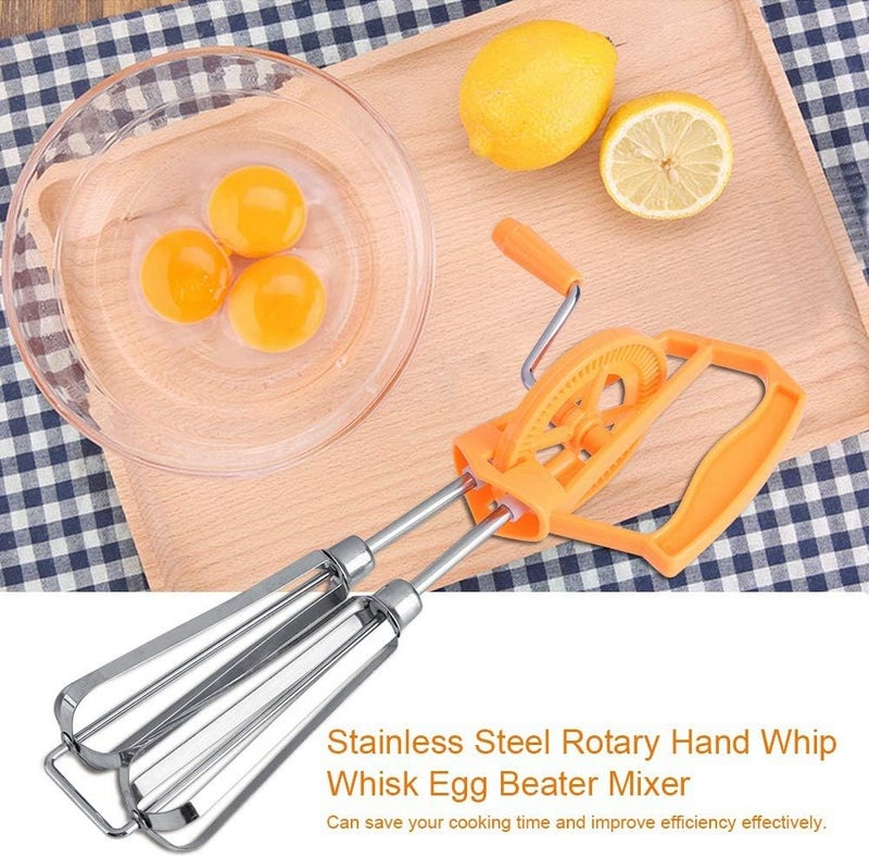 Jerliflyer Egg Beater, Manual Hand Mixer Beater With Crank Non Electric Kitchen Whisk Fast Rotary Action(orange) - Image 4