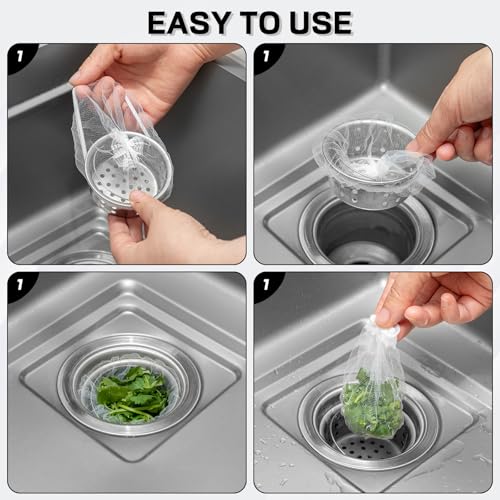 XGHSHW 600 PCS Disposable Mesh Sink Strainer Bags Kitchen Sink Strainer Mesh Bags Anti Clogging Elastic Sink Strainer Filter Mesh Bag for Collecting Kitchen Food Leftover Garbage - Image 4