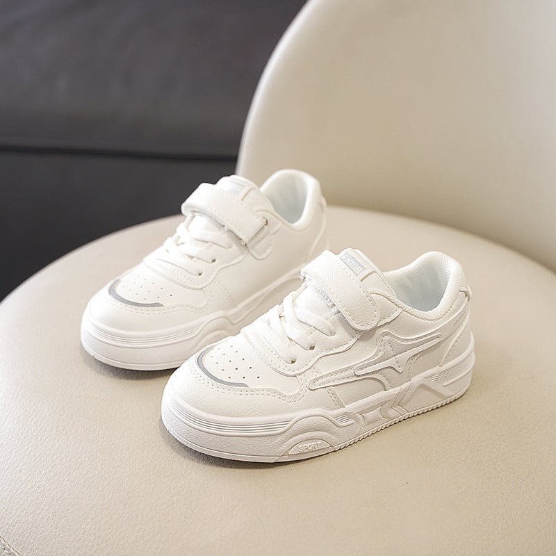 Children'S White Shoes 2025 Spring New Small Large Boys And Girls Students Korean Style Board Shoes Soft Sole Sports Casual Shoes - Image 1