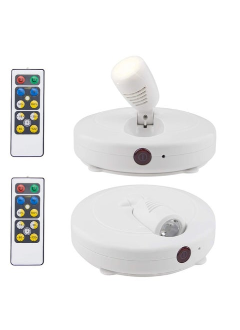 Honwell  Wireless LED Spotlights 2 Pack Accent Lights Puck Lights with 2 Remote Indoor Closet Picture Lights with Rotatable Head Stick on Artwork Lighting for Paintings Display