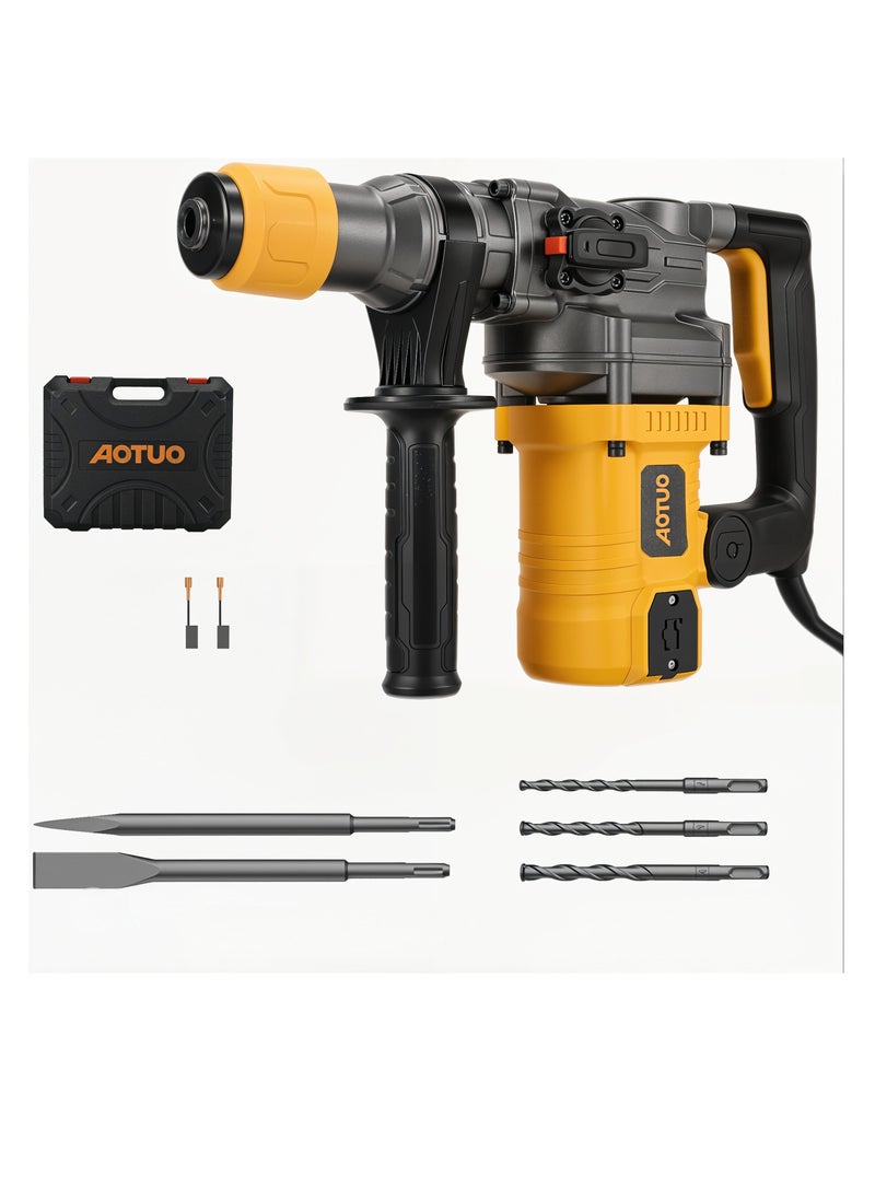 او تو او - AOTUO 1600W مثقاب دوار ثقيل | 1-1/4 بوصة SDS-Plus | وضعان للتشغيل | مضاد للاهتزاز وتقليل الضوضاء | قابض أمان | أداة هدم الخرسانة والبلاط | يشمل لقم الحفر والأزاميل - Image 1