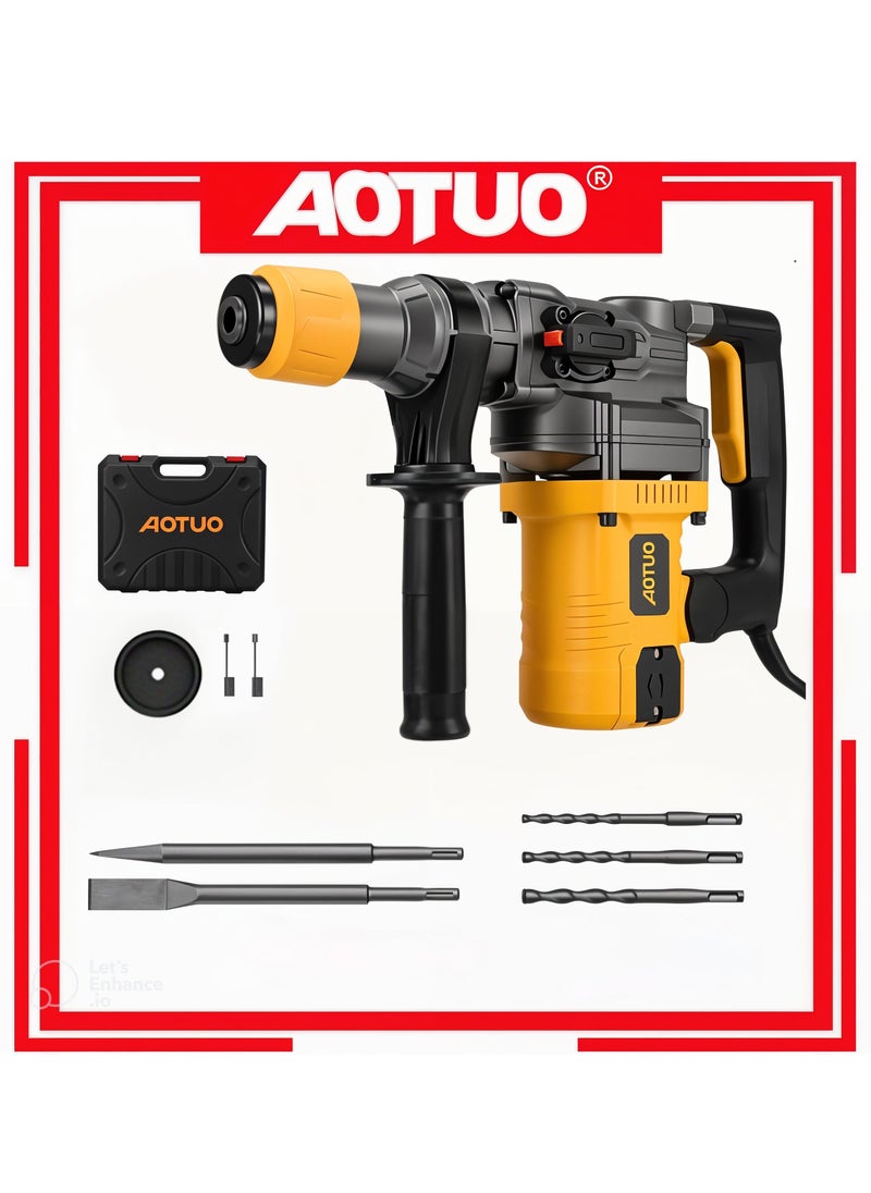 او تو او - AOTUO 1600W مثقاب دوار ثقيل | 1-1/4 بوصة SDS-Plus | وضعان للتشغيل | مضاد للاهتزاز وتقليل الضوضاء | قابض أمان | أداة هدم الخرسانة والبلاط | يشمل لقم الحفر والأزاميل - Image 1