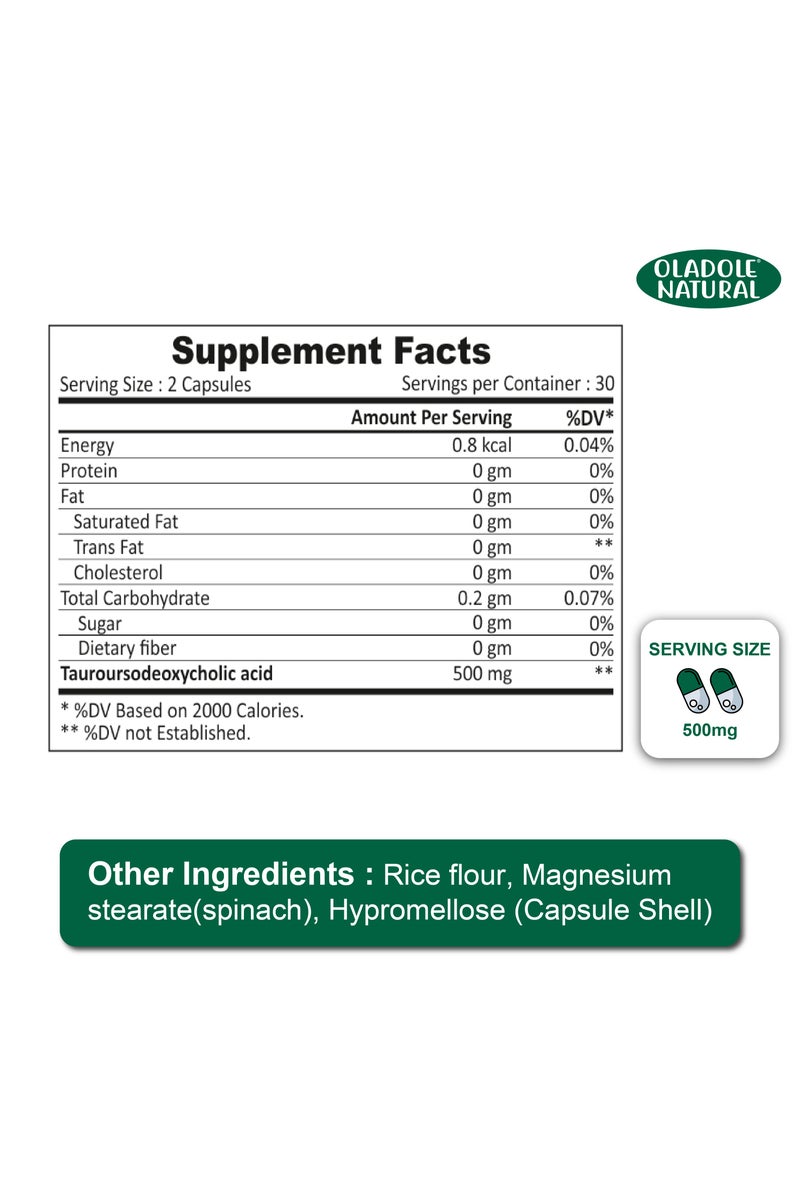 Oladole Natural TUDCA (500mg) - 60 Capsules , Tauroursodeoxycholic Acid for Enhanced Bile Production - Image 3