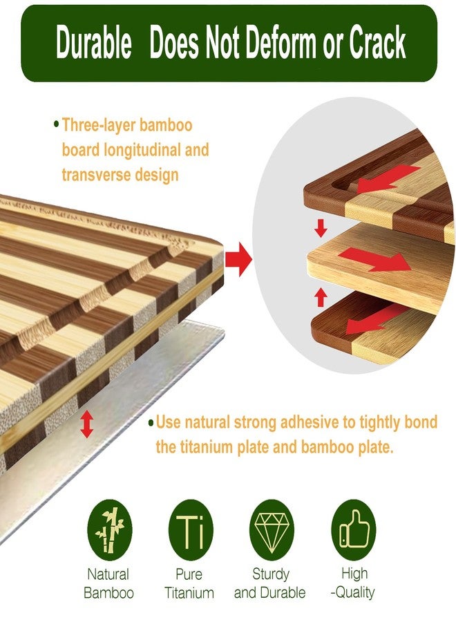 guiogc Cutting Board, Titanium Cutting Board for Kitchen, Pure Titanium and Natural Bamboo, with Deep Juice Grooves, Large Size 15.6”×11” - Image 3