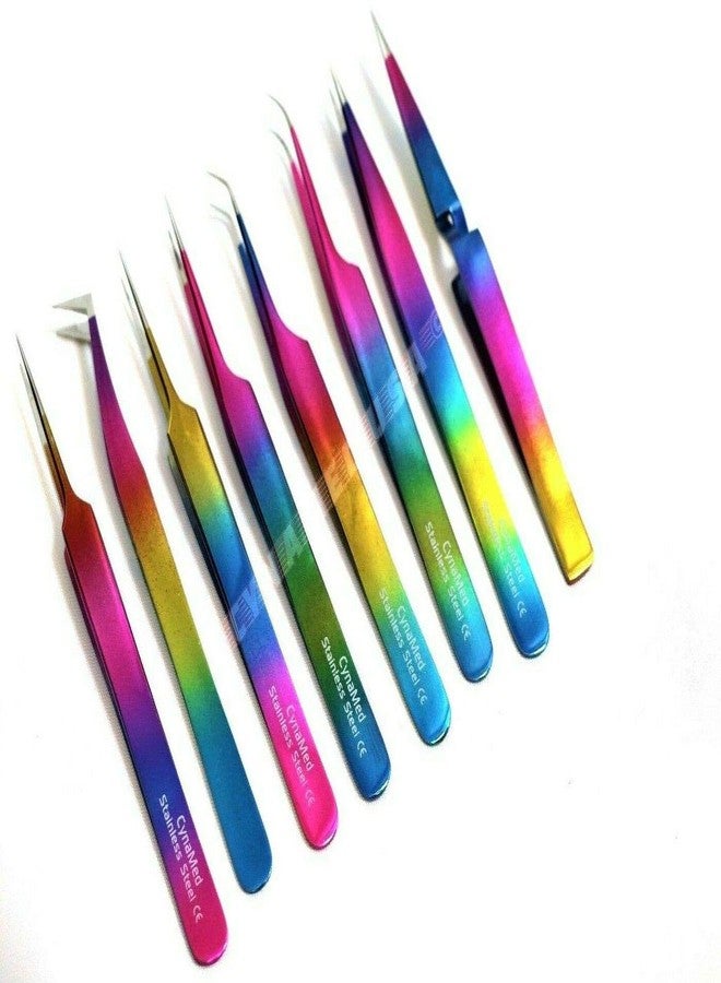 Cynamed-Set of 8 Piece German Stainless Steel Titanium Color Eyelash ExtensionTweezers - Image 2