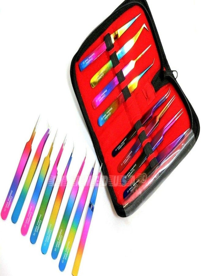 Cynamed-Set of 8 Piece German Stainless Steel Titanium Color Eyelash ExtensionTweezers - Image 3
