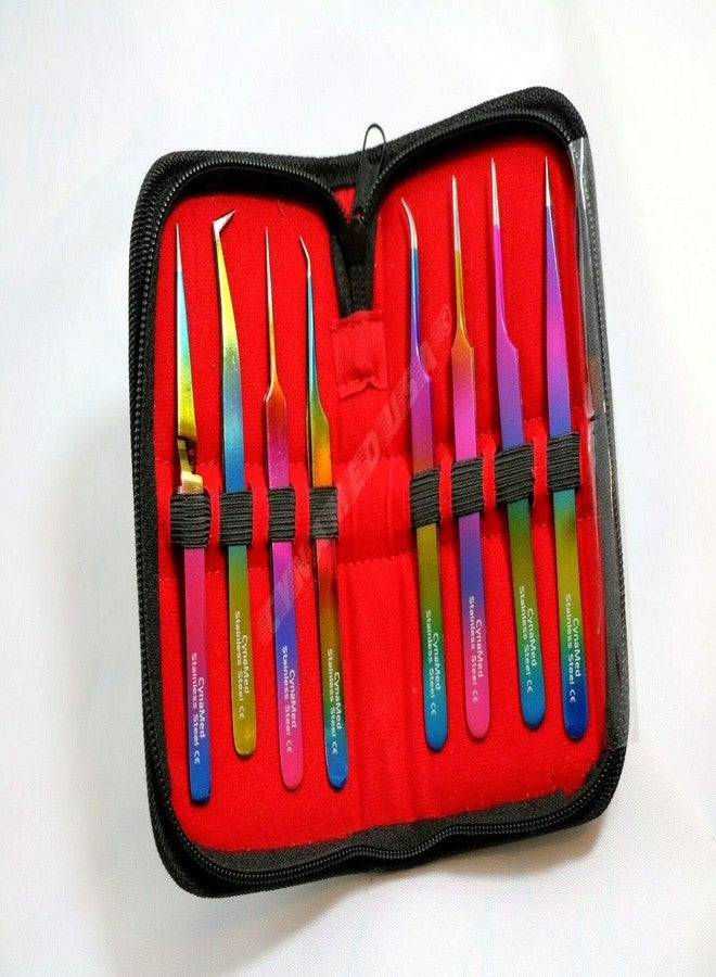 Cynamed-Set of 8 Piece German Stainless Steel Titanium Color Eyelash ExtensionTweezers - Image 4