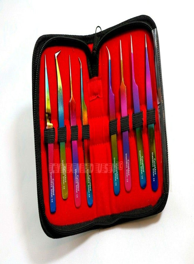 Cynamed-Set of 8 Piece German Stainless Steel Titanium Color Eyelash ExtensionTweezers - Image 5
