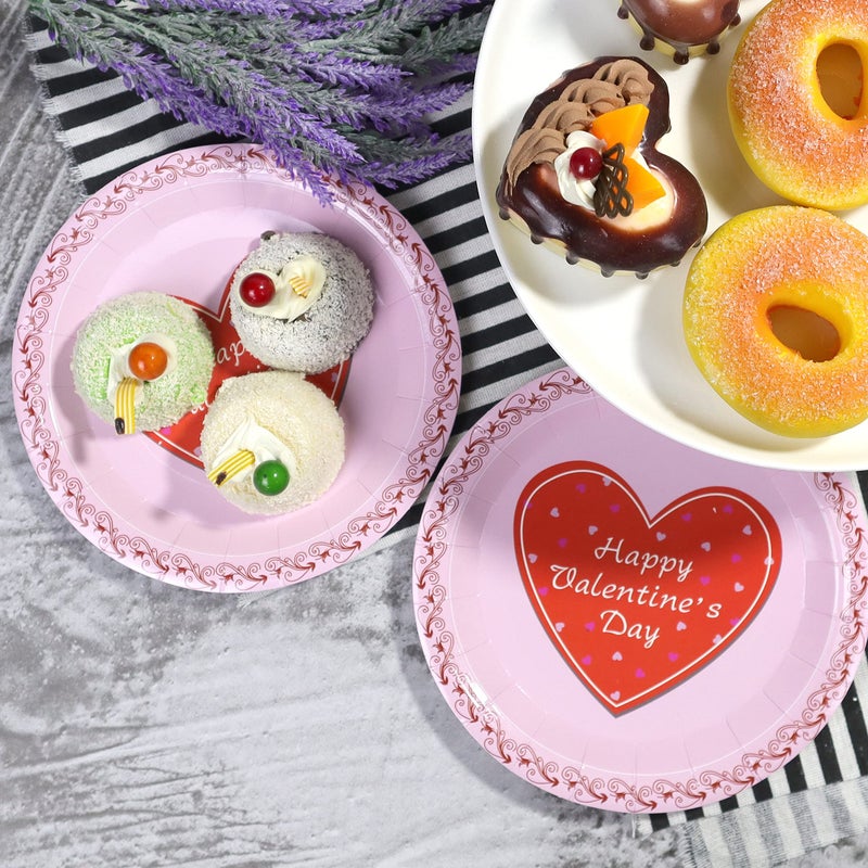 Pandecor 50 Pieces Pink and Read Heart Valentine's Day Disposable Paper Plates,7 inches Cake Dessert Plates for Valentine's Day or Wedding - Image 5