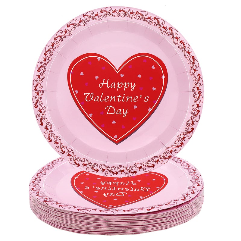 Pandecor 50 Pieces Pink and Read Heart Valentine's Day Disposable Paper Plates,7 inches Cake Dessert Plates for Valentine's Day or Wedding - Image 2
