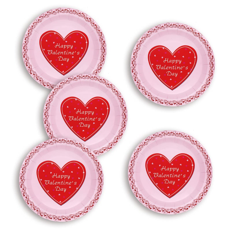 Pandecor 50 Pieces Pink and Read Heart Valentine's Day Disposable Paper Plates,7 inches Cake Dessert Plates for Valentine's Day or Wedding - Image 1