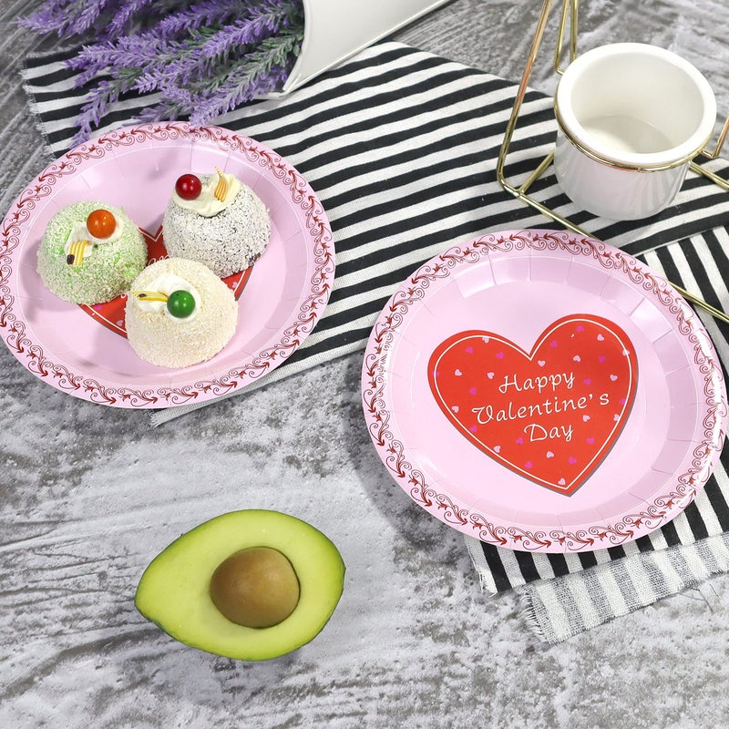 Pandecor 50 Pieces Pink and Read Heart Valentine's Day Disposable Paper Plates,7 inches Cake Dessert Plates for Valentine's Day or Wedding - Image 4