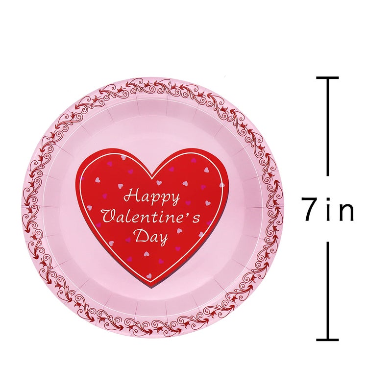 Pandecor 50 Pieces Pink and Read Heart Valentine's Day Disposable Paper Plates,7 inches Cake Dessert Plates for Valentine's Day or Wedding - Image 3