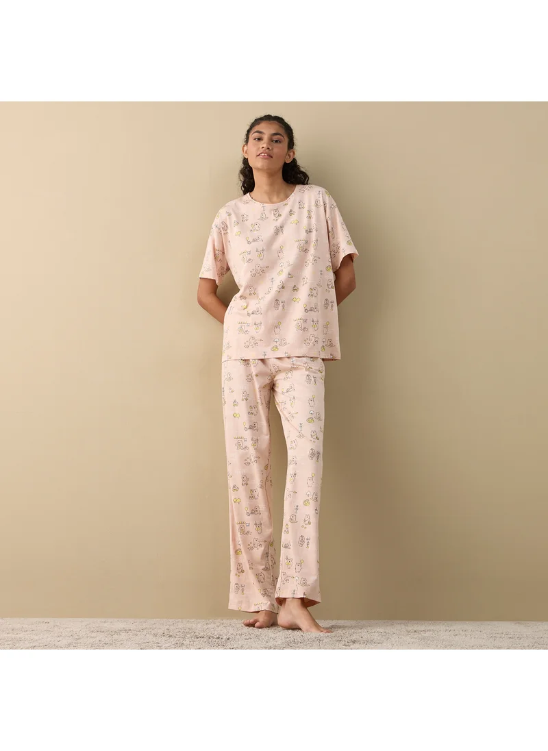 FAV Printed Short Sleeves T-shirt and Pyjama Set
