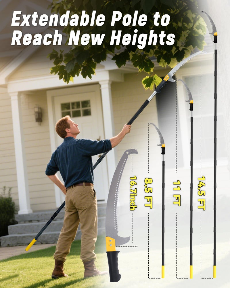BlumeTrec 8.5FT Pole Saw with Adjustable Length for Tree Trimming, Lightweight Manual Pruning Saw with Mn Steel Blade, Long Extension Branch Cutter Pole Pruner for Yard, Garden, Patio and Forestry Use - Image 2