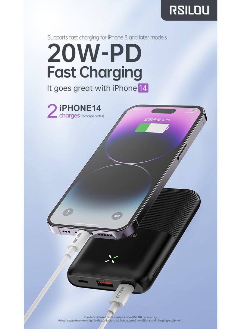 RSILOU R1005 – Ultra-Slim 10000mAh Power Bank with 22.5W Fast Charging, Type-C & USB Outputs, Battery Level Display, Wide Compatibility for iPhone, Samsung, Huawei & Xiaomi – Lightweight Travel-Friendly Design ( BLACK ) - Image 5