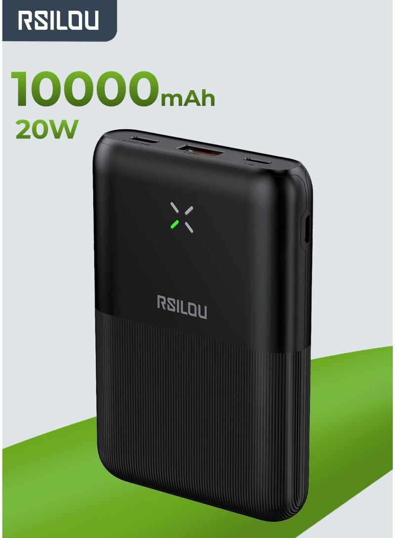 RSILOU R1005 – Ultra-Slim 10000mAh Power Bank with 22.5W Fast Charging, Type-C & USB Outputs, Battery Level Display, Wide Compatibility for iPhone, Samsung, Huawei & Xiaomi – Lightweight Travel-Friendly Design ( BLACK ) - Image 1