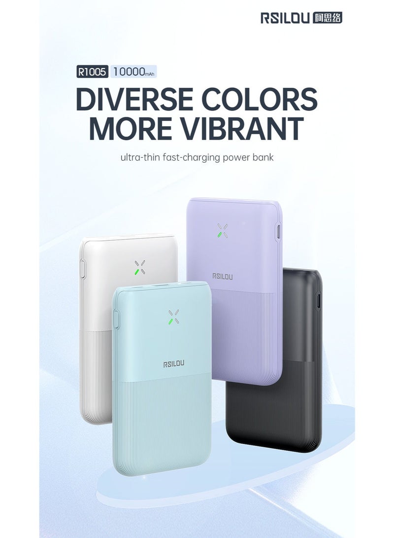 RSILOU R1005 – Ultra-Slim 10000mAh Power Bank with 22.5W Fast Charging, Type-C & USB Outputs, Battery Level Display, Wide Compatibility for iPhone, Samsung, Huawei & Xiaomi – Lightweight Travel-Friendly Design ( BLACK ) - Image 3