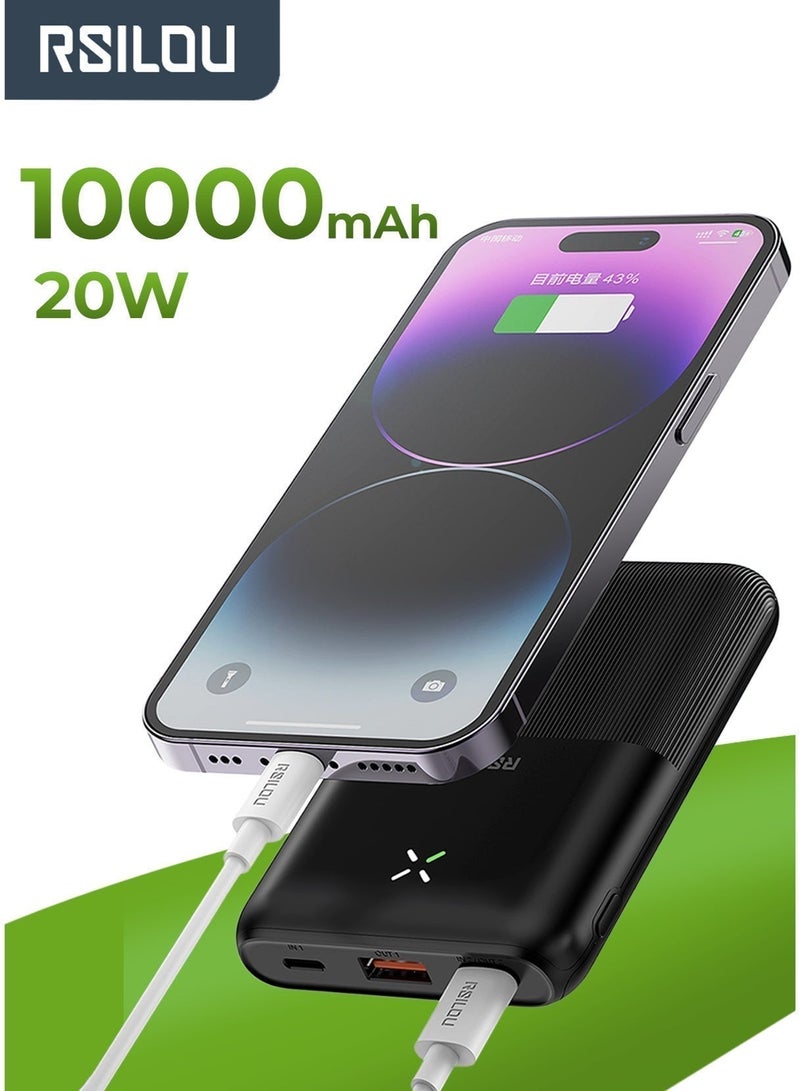 RSILOU R1005 – Ultra-Slim 10000mAh Power Bank with 22.5W Fast Charging, Type-C & USB Outputs, Battery Level Display, Wide Compatibility for iPhone, Samsung, Huawei & Xiaomi – Lightweight Travel-Friendly Design ( BLACK ) - Image 2