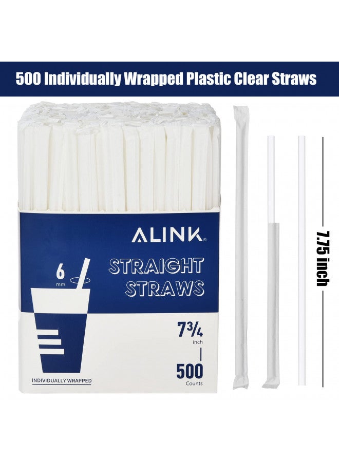 ALINK 500-Pack Clear Plastic Drinking Straws, Individually Wrapped Plastic Disposable Straight Party Straws - 7.75" x 0.23" - Image 1