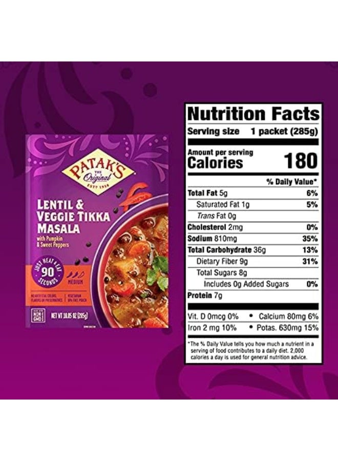 Patak's Ready-to-Eat Meals Variety Pack - Butter Chickpeas & Veggies, Chickpea & Veggie Korma, Lentil & Veggie Tikka Masala - Microwave Meals for Quick Dinners or Lunch - Serve w/ Rice or Naan - 10.5oz (Pack of 6 Total: 2 of Each Meal) - Image 2