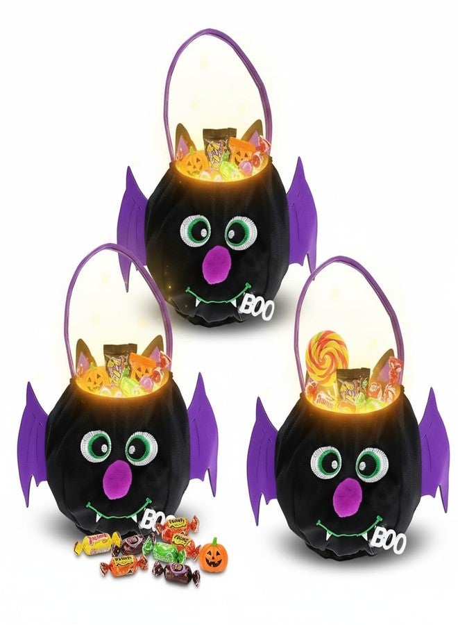 JOINPAYA 3Pcs Halloween Candy Bag: Bat Pattern Plush Bags for Kids Reusable Felt Carrier Bucket for Party Favor Supplies - Image 1