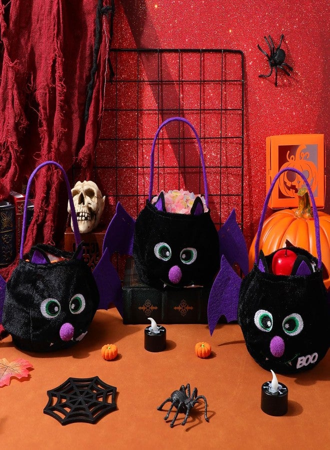 JOINPAYA 3Pcs Halloween Candy Bag: Bat Pattern Plush Bags for Kids Reusable Felt Carrier Bucket for Party Favor Supplies - Image 5