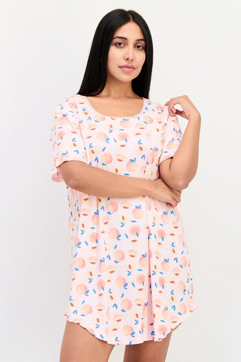 PJ Couture Women Allover Print Short Sleeve Sleepwear Dress, Multicolor - Image 1