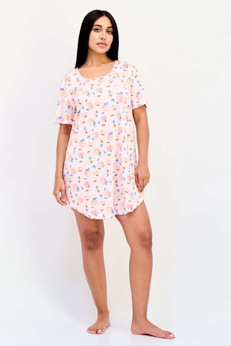 PJ Couture Women Allover Print Short Sleeve Sleepwear Dress, Multicolor - Image 4