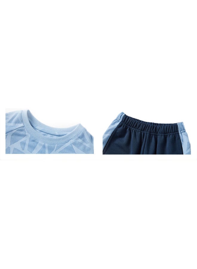 Ask Junior Instant-Through Series] Boys' Quick-Dry Set, Summer Thin Breathable Children'S Short-Sleeve T-Shirt And Shorts, Two-Piece, Blue, 170 - Image 3