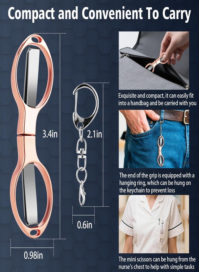 Hapdream 3 Pcs Folding Stainless Steel Portable Mini Badge Scissors with 3 Keychains, Safety Foldable Pocket Travel Small Scissors All Purpose for Nurse Accessories, Travel, Office, Craft, Sewing (Rose Gold) - Image 3