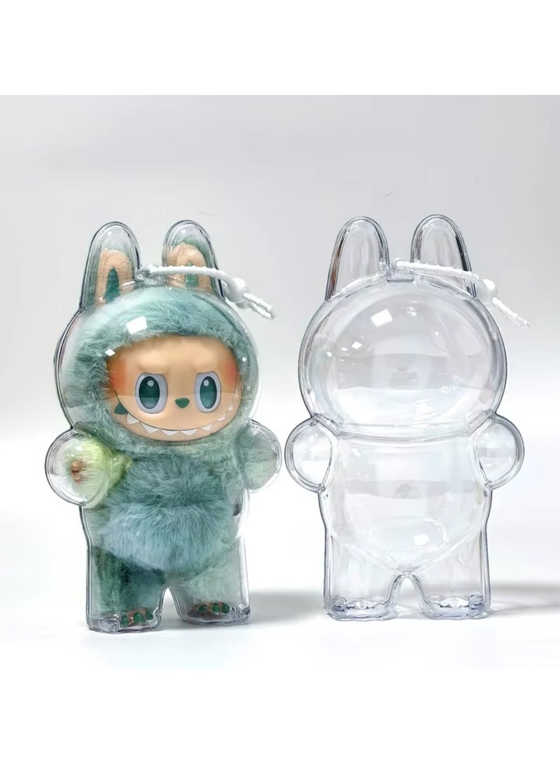 1pcs For LABUBU Plush Doll Protective Case Clear Hanging Display Cover with Keychain Transparent Acrylic Storage Box for V3 and V1 Standing Figures Collector’s Showcase (Doll Not Included)  - Image 1