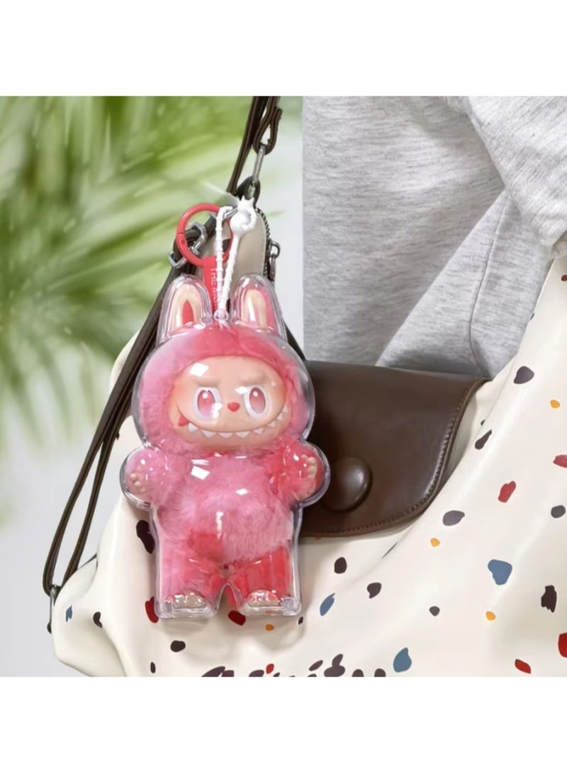 1pcs For LABUBU Plush Doll Protective Case Clear Hanging Display Cover with Keychain Transparent Acrylic Storage Box for V3 and V1 Standing Figures Collector’s Showcase (Doll Not Included)  - Image 5