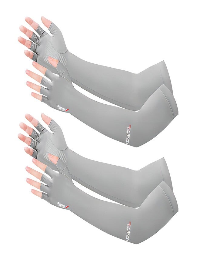 Qeedy 2 Pairs UV Protection Gloves - Non Slip Sun Protection Gloves Sunblock Gloves Summer Outdoor Fishing Driving Gloves for Women Men (2Gray) - Image 1