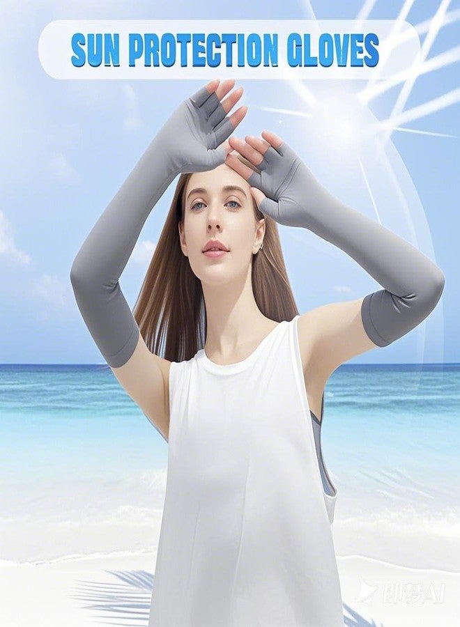 Qeedy 2 Pairs UV Protection Gloves - Non Slip Sun Protection Gloves Sunblock Gloves Summer Outdoor Fishing Driving Gloves for Women Men (2Gray) - Image 5