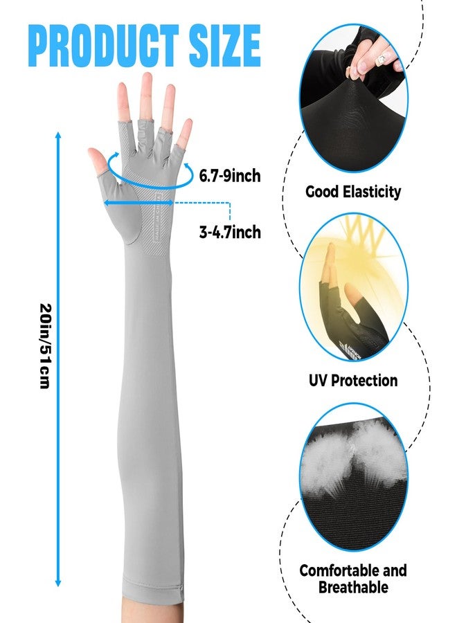 Qeedy 2 Pairs UV Protection Gloves - Non Slip Sun Protection Gloves Sunblock Gloves Summer Outdoor Fishing Driving Gloves for Women Men (2Gray) - Image 2