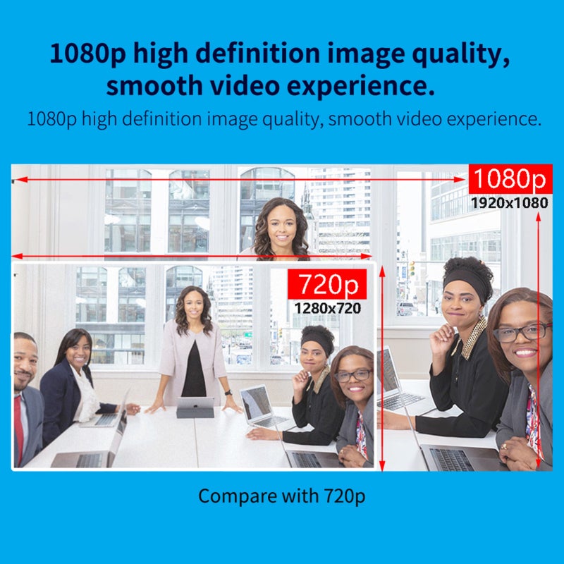 كاميرا ويب عالية الوضوح 1080 بكسل ببكسل 2 مليون وم fokus ثابت - ميكروفون ومكبر صوت متكامل 3 في 1 مع تقليل الضوضاء الذكي للمؤتمرات الفيديو والدورات عبر الإنترنت والبث المباشر - Image 2