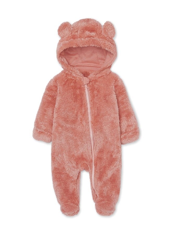 SKYTWO Baby Plush Long Sleeve Polar Fleece Jumpsuit With Bear Ears Baby Fleece Hooded Jumpsuit Infant Winter Outfit (Pink, 0-3 Months) - Image 3