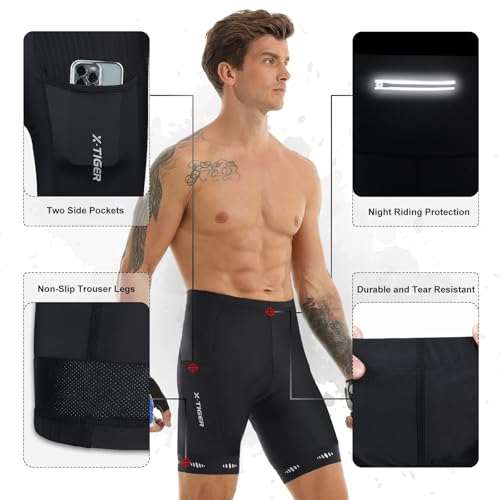 Xtiger X-TIGER Men's Cycling Shorts with Back Pocket,5D Gel Padded Bike Shorts for Men,Mountain Road Biking Riding Half Pants Tights (A-P-Black, Large) - Image 2