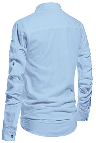 NITAGUT Men Henley Neck Long Sleeve Daily Look Linen Shirts Casual Beach T Shirts Light Blue-US M - Image 4