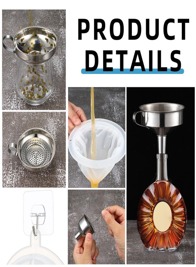 Baderke مجموعة قمع بادركي من الفولاذ المقاوم للصدأ، 17 قطعة، قمع واسع الفم لحفظ الأطعمة، قمع معدني لبرطمانات ماسون مع مصفاة، قمع مطبخ لملء برطمانات ماسون، فرش ترشيح شبكية وخطافات لاصقة، فضي - Image 3