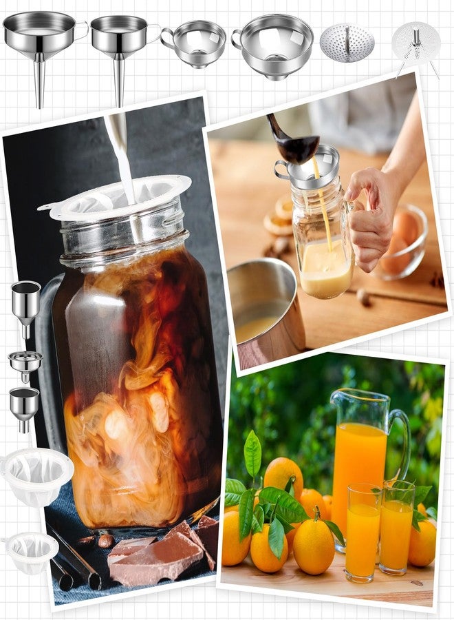 Baderke مجموعة قمع بادركي من الفولاذ المقاوم للصدأ، 17 قطعة، قمع واسع الفم لحفظ الأطعمة، قمع معدني لبرطمانات ماسون مع مصفاة، قمع مطبخ لملء برطمانات ماسون، فرش ترشيح شبكية وخطافات لاصقة، فضي - Image 5