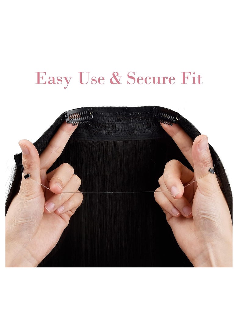 SOLARAE Invisible Wire Hair Extensions with Transparent Headband Adjustable Size Removable Secure Clips in Straight Secret Hairpiece for Women - Image 4
