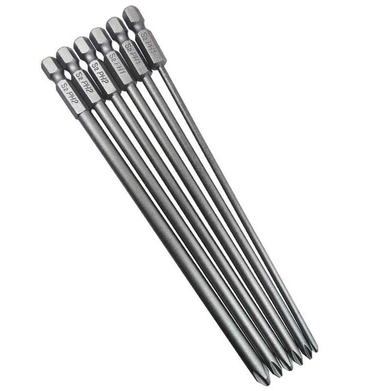 Wolfride Wolfride 6Pcs 1/4 Inch Hex Shank Long Phillips Head Screwdriver Bits Set Magnetic Cross Head Screwdriver Bits | 5.9-Inch Length - Image 1