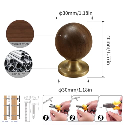 Evionlin 4 Pcs Large Beech Wood Cabinet Door Handles Cabinet Drawer Pulls SingleHole Wardrobe Knobs Wooden Door - Image 3