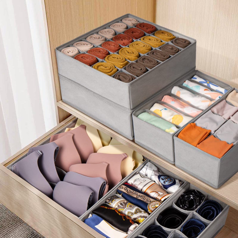 Criusia 12 Pack Sock Underwear Drawer Organizer Dividers, 116 Cells Fabric Foldable Dresser Closet Organizers and Storage Bins for Baby Clothing, Women Men Underwear Socks, Bra, Ties, Scarf - Image 5