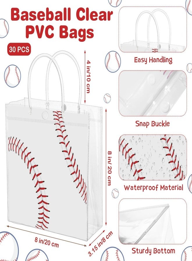 MIMIND 30 Pieces Baseball Gift Bags Baseball Party Favor Goodie Bags with Handles 8 x 8 x 3.15 Inch, Clear PVC Bag Sport Theme Treat Bag for Sports Team Birthday Holiday Party Supplies - Image 2