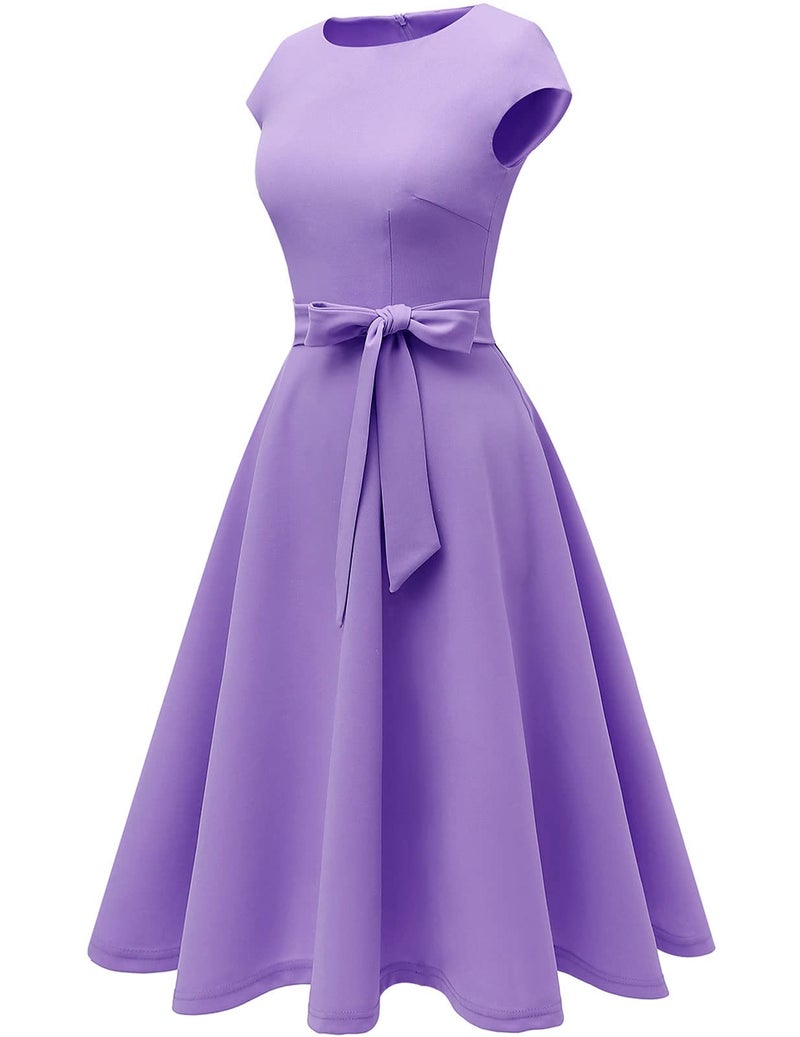 DRESSTELLS Cocktail Womens Dresses for Wedding Guest 2025 Semi Formal Church Bridesmaid 1950s Vintage Tea Party Swing Evening Gowns Lavender S - Image 3